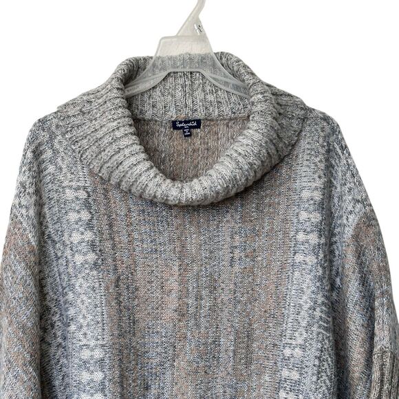 Splendid Snowfall Turtleneck Poncho in Warm Sand Multi Large Y2K - Picture 5 of 9